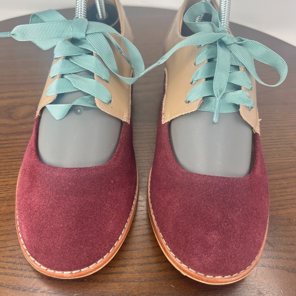 Pilcro And The Letterpress Shoes Women 7M Reddish Purple Suede Mary Jane Lace Up - Picture 3 of 16